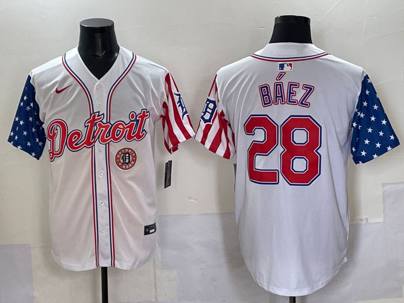 Men Detroit Tigers 28 Baez White National Flags 2025 Nike MLB Jersey style 5